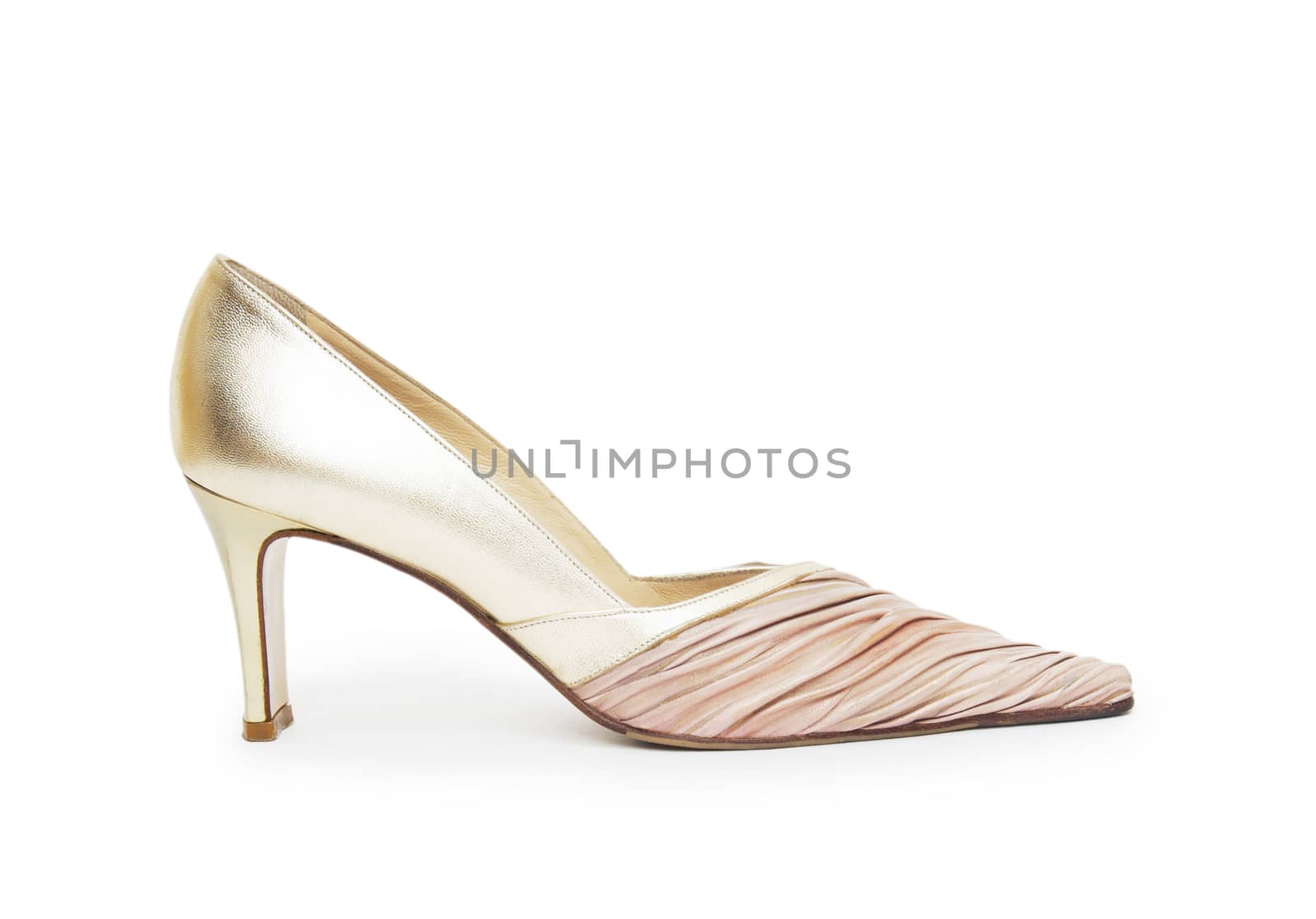 Biege high heel shoes isolated on white by cocoo