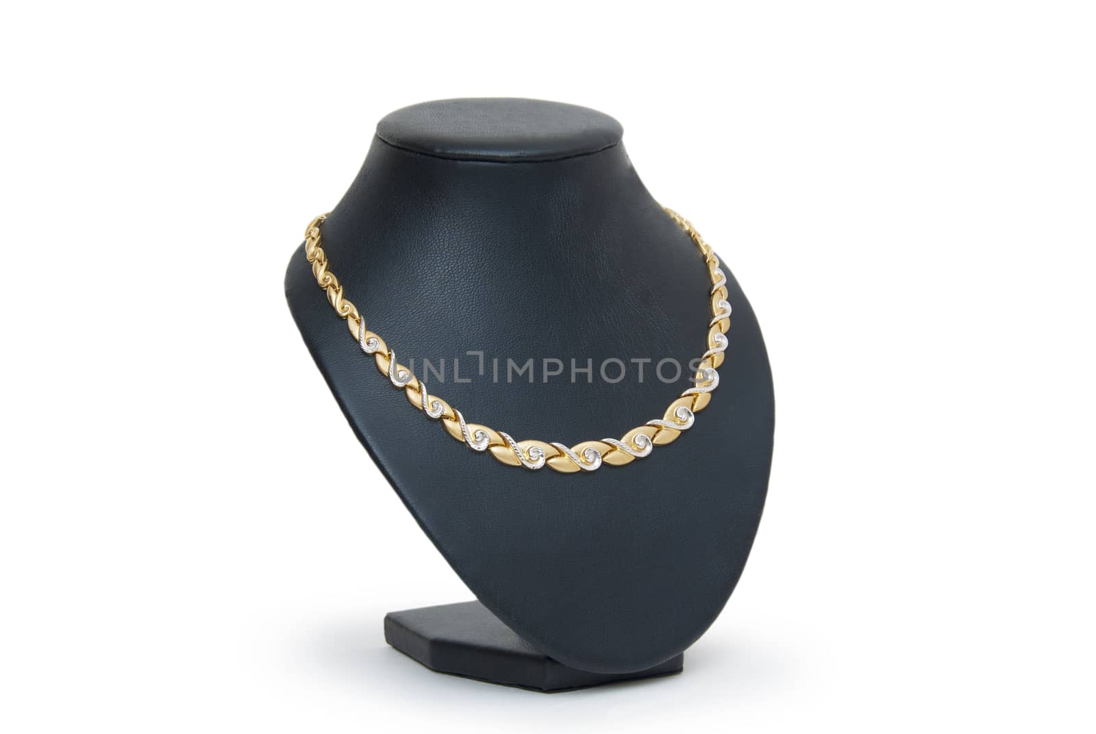 beautiful golden necklace on mannequin isolated on white  by cocoo