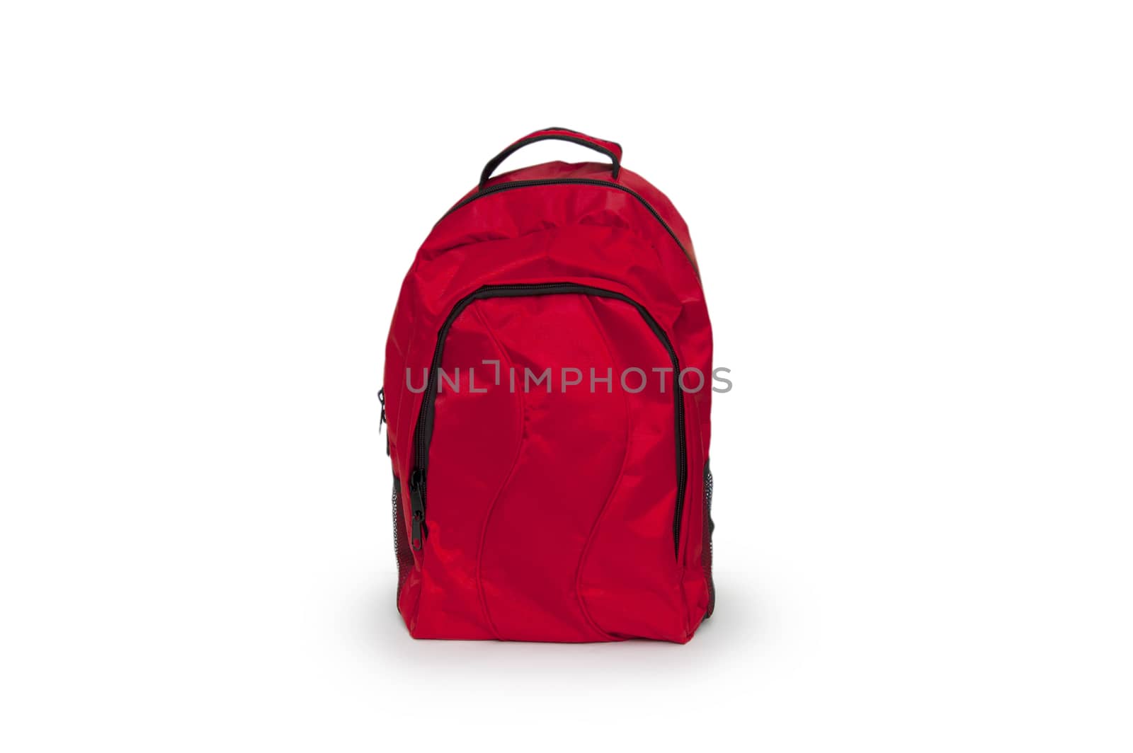 Red school backpack isolated on white 