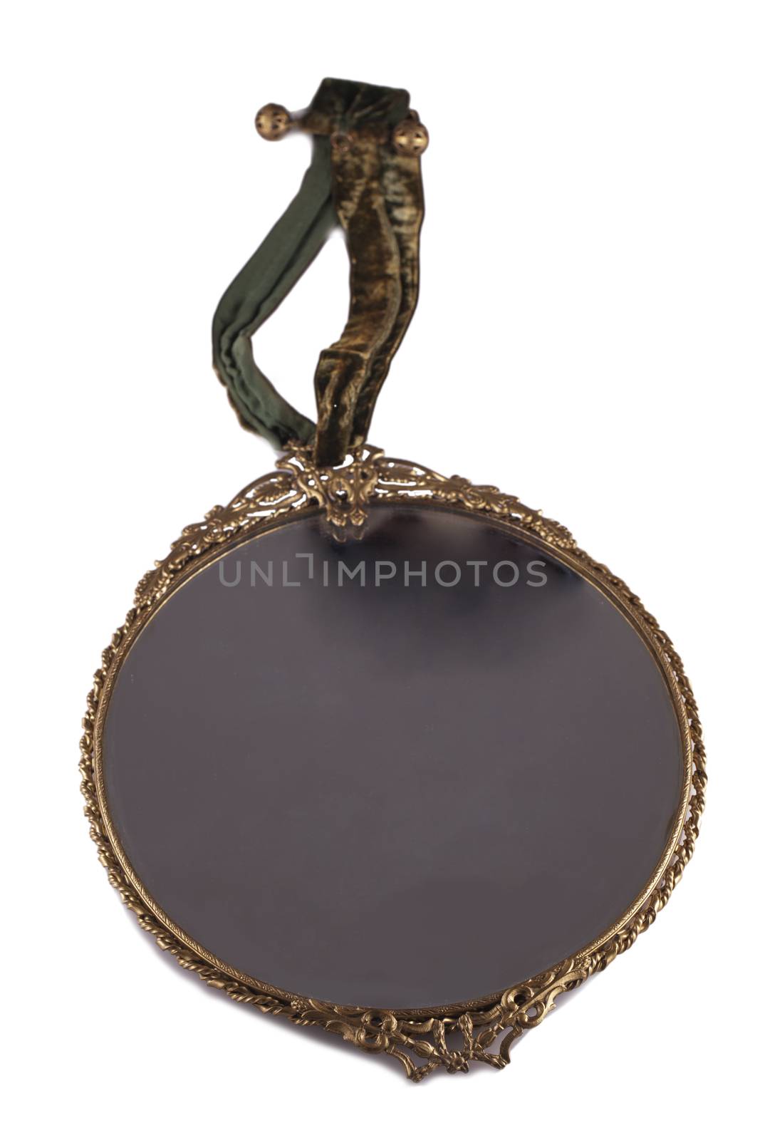 Old golden and dusty mirror isolated over white background