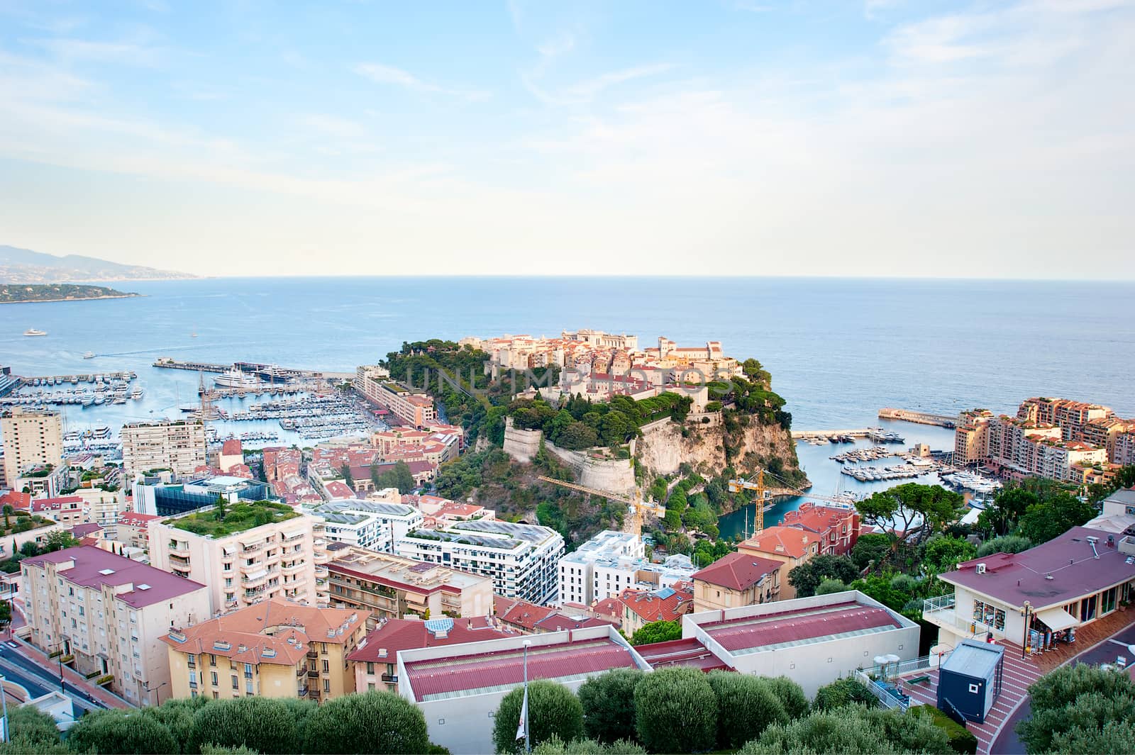 Skyline of Monaco ( Monte Carlo) with old town in the center