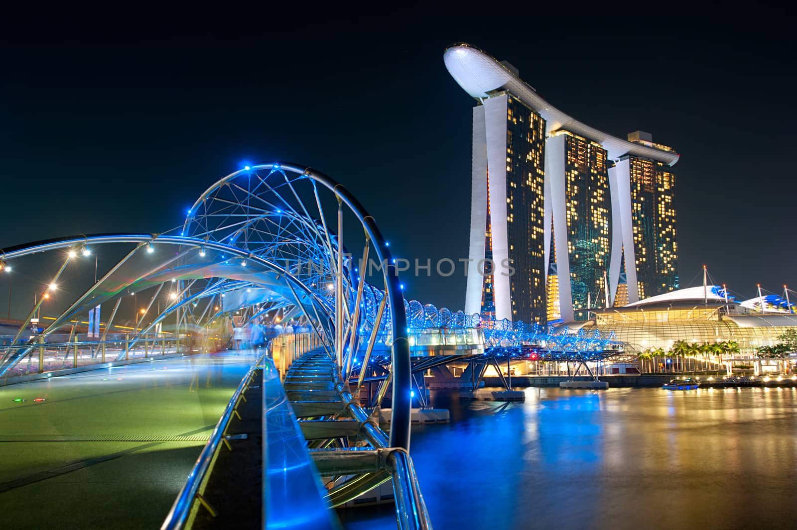 The Helix Bridge and Marina Bay Sands in Singapore. The Helix is fabricated from 650 tonnes of Duplex Stainless Steel and 1000 tonnes of carbon steel.