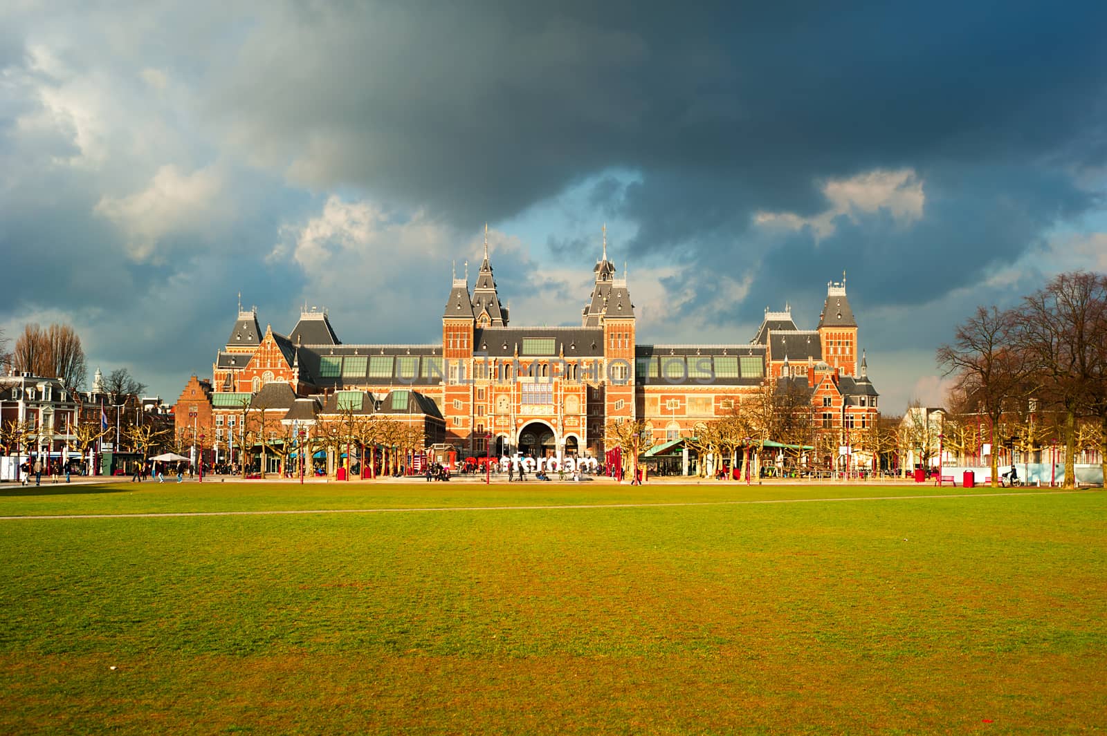 The Rijksmuseum Amsterdam museum area with the words IAMSTERDAM. Netherlands