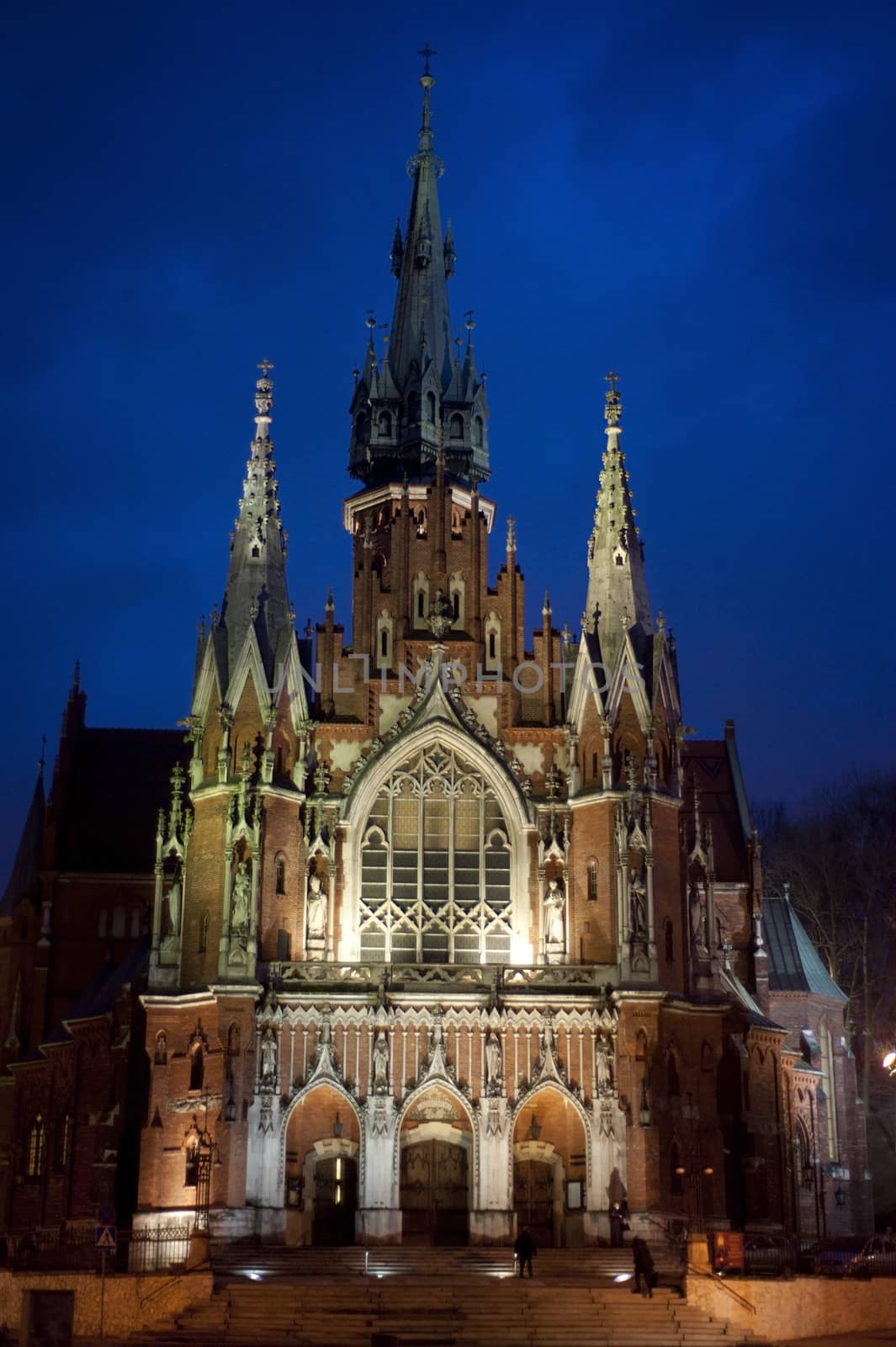 Church of St Joseph - a historic Roman Catholic church in Krakow at dusk, Poland