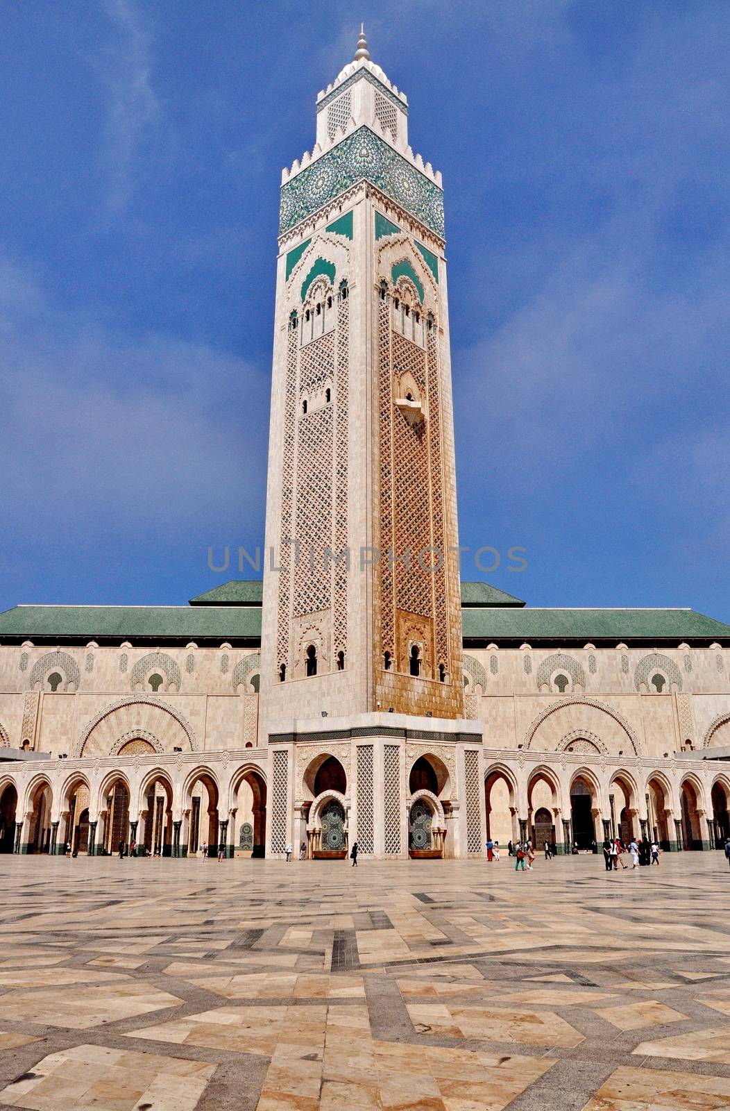 The Hassan II Mosque, located in Casablanca is the largest mosque in Morocco and the third largest mosque in the world