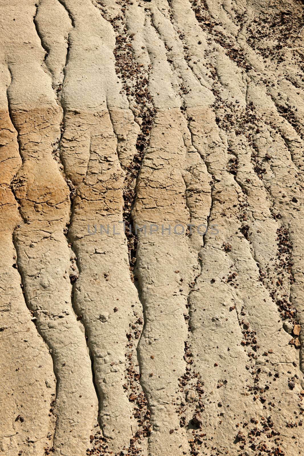Close up of eroded soil patterns in badlands in Alberta, Canada