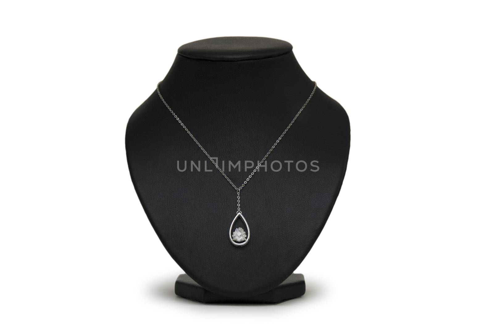 beautiful silver necklace on mannequin isolated on white