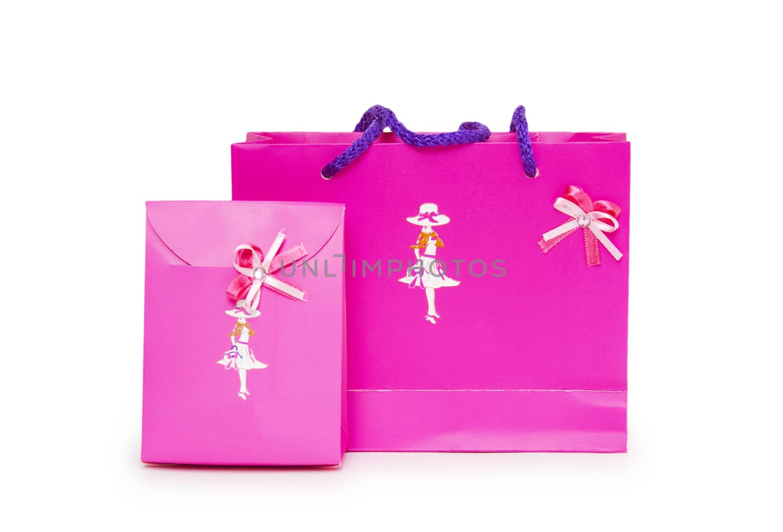 Pink gift bags on a white background. 