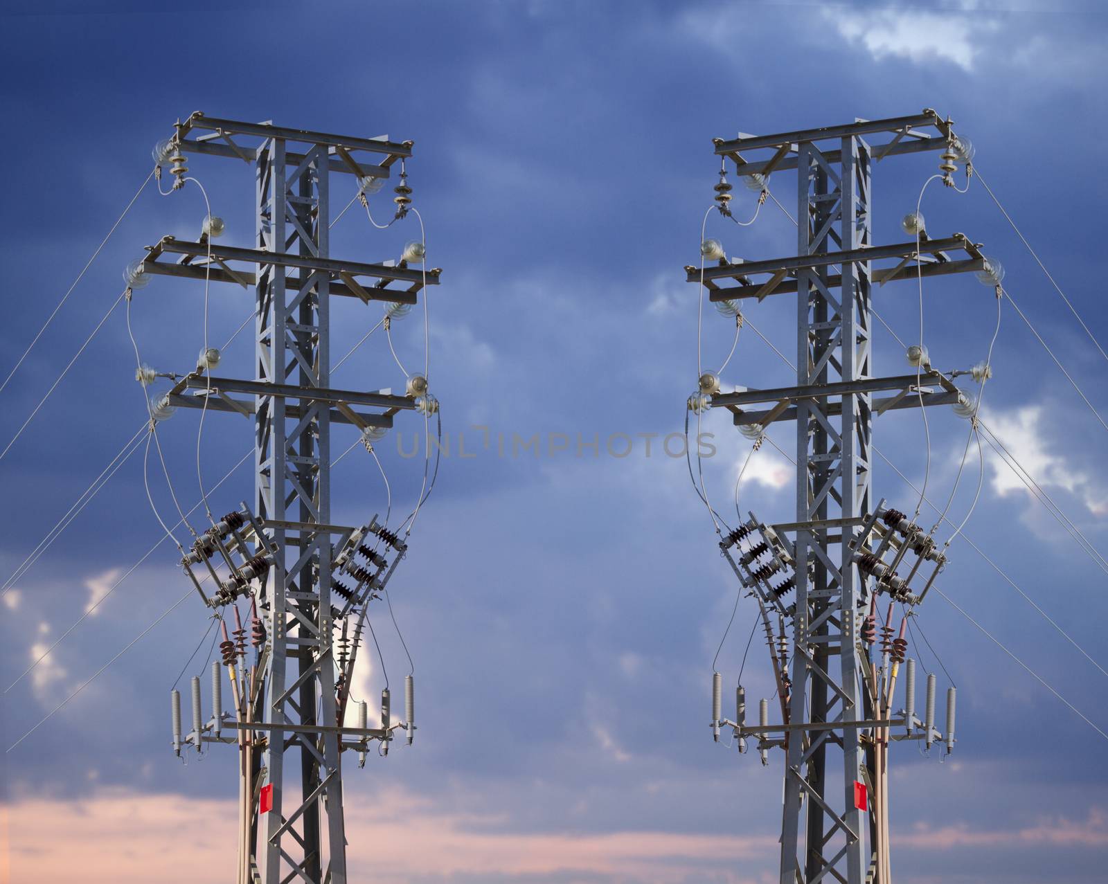 Electricity pylons with high-voltage wires by FernandoCortes