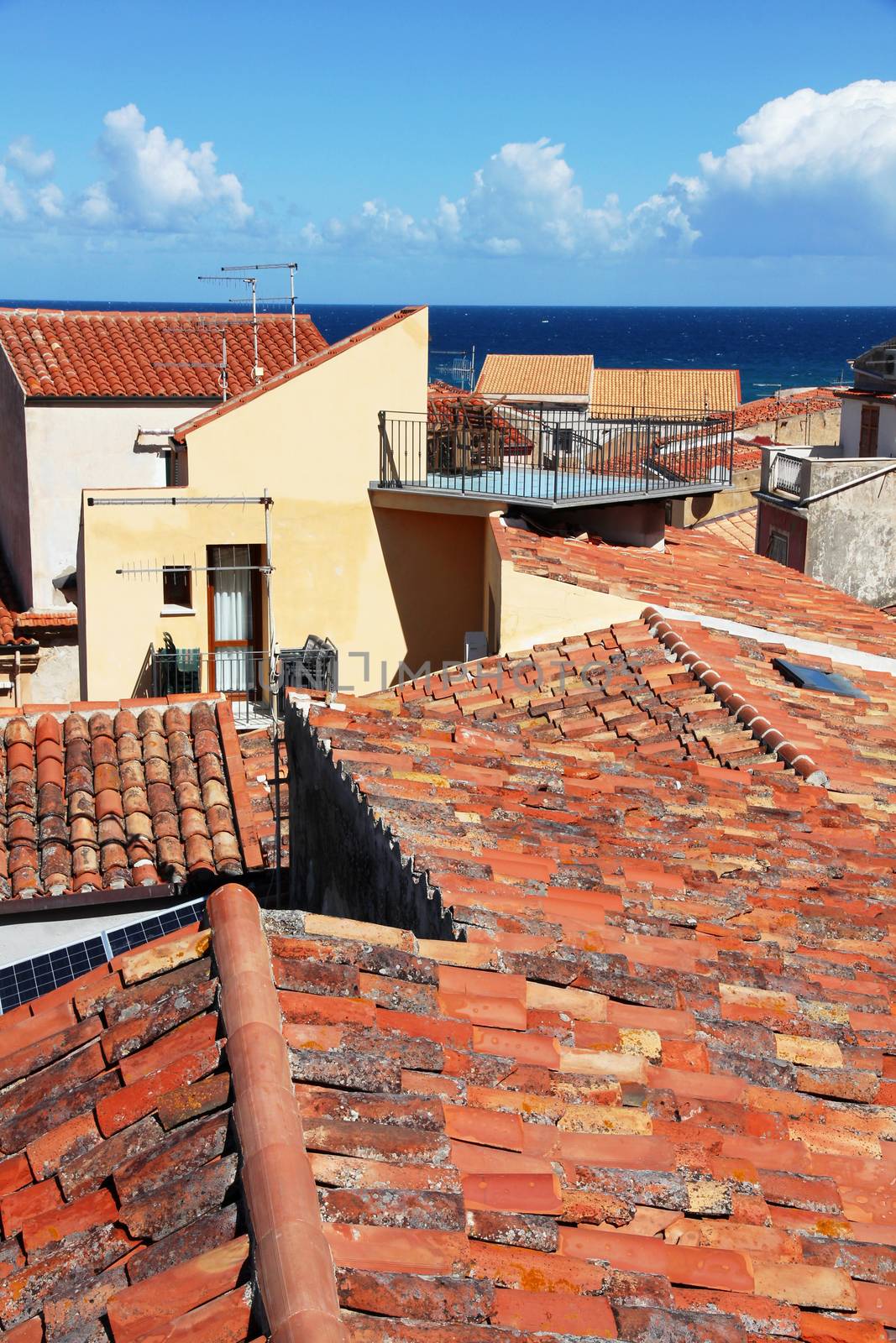 Italy. Sicily island . View of Cefalu. Roofs 