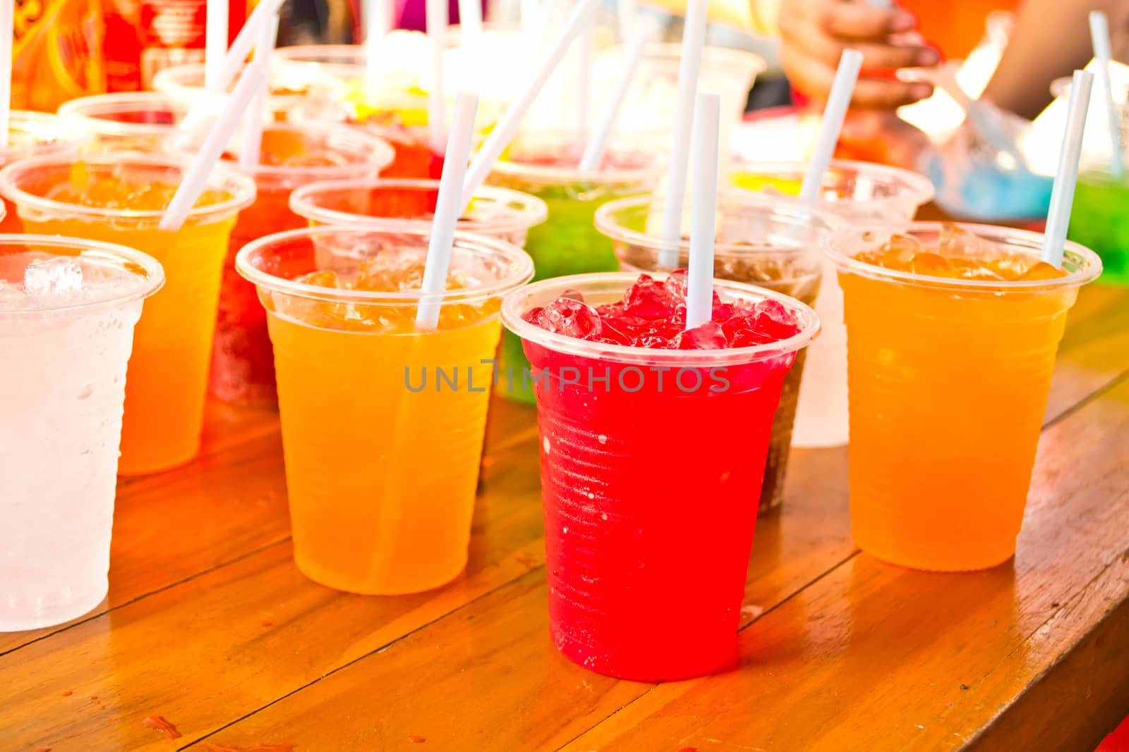 Soft drinks in plastic cups