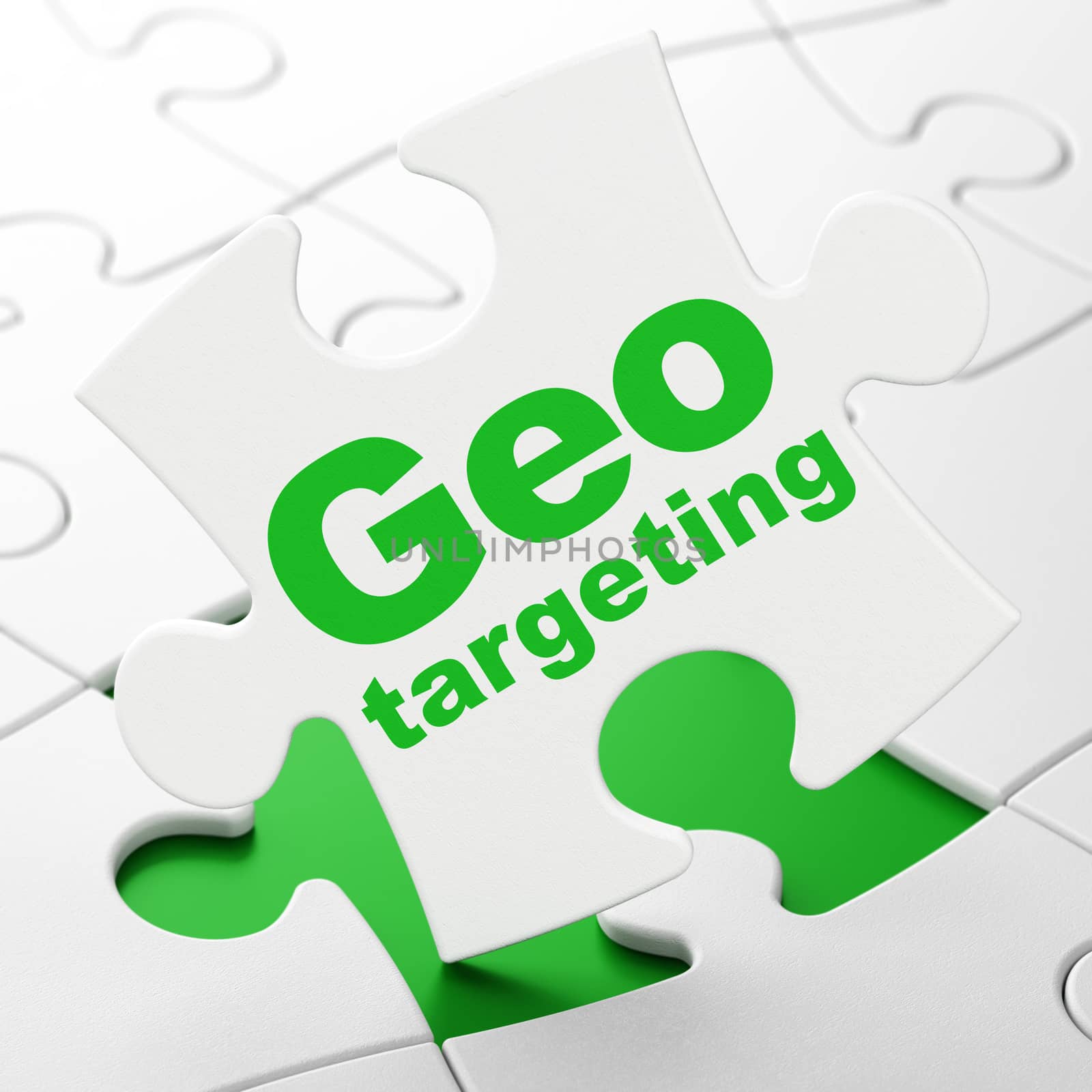Business concept: Geo Targeting on White puzzle pieces background, 3d render