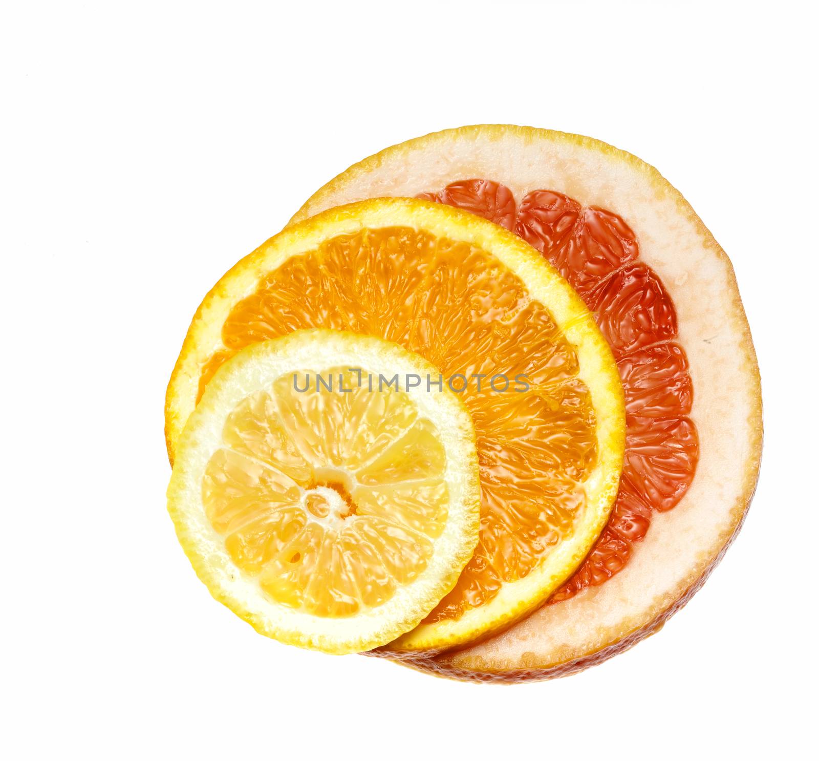 sliced ripe and juicy lemon, orange, grapefruit
