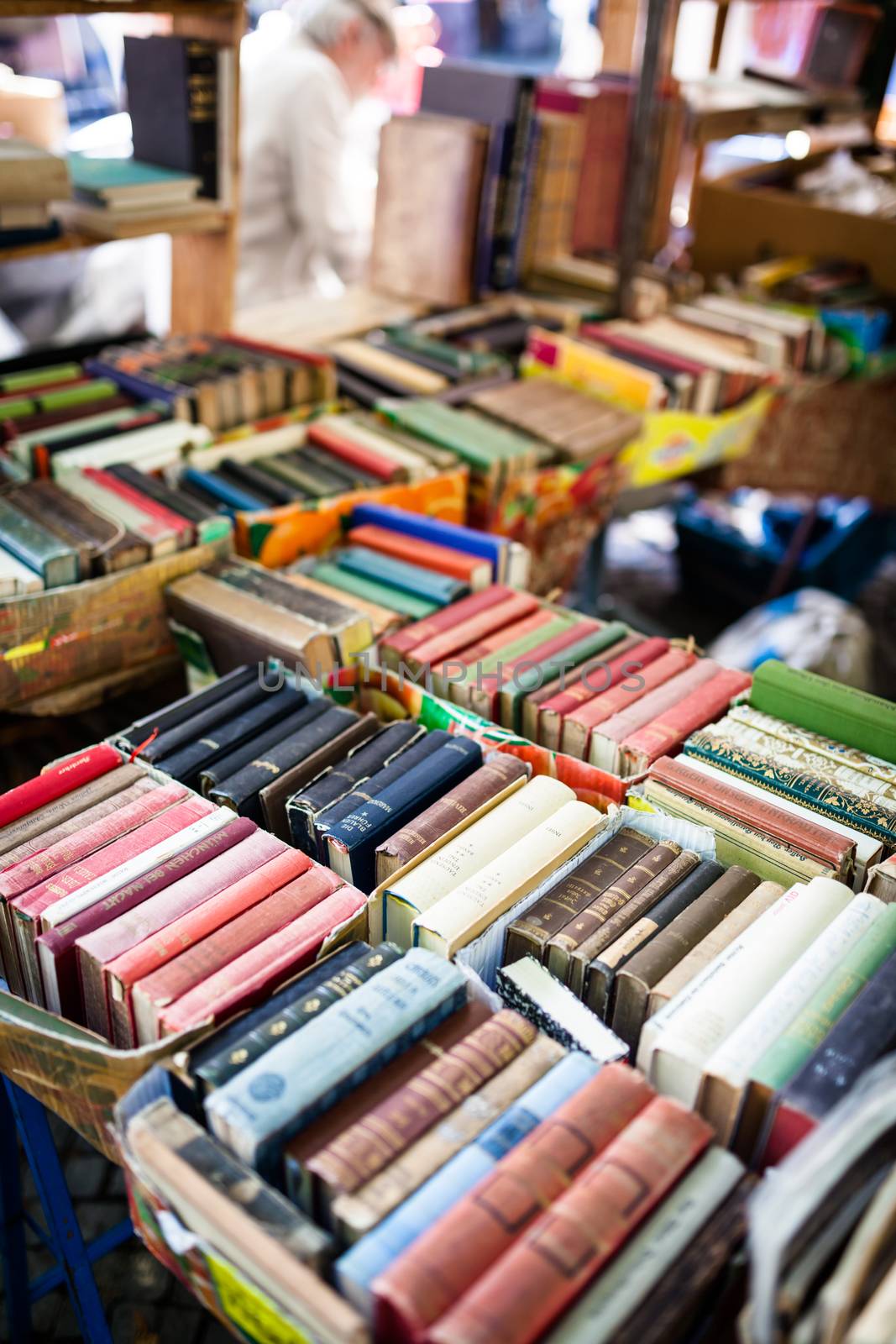 Old books at flea market by juhku