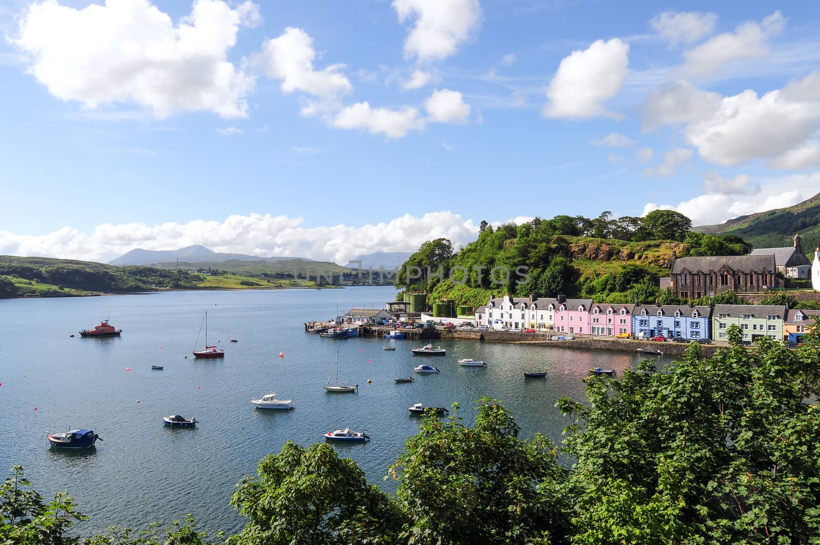 Portree is the main town of the Isle of Skye in Scotland.
