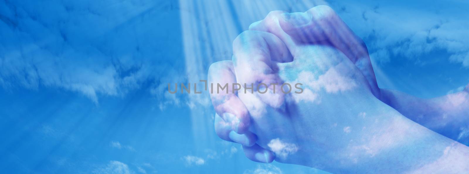 Prayers hands in the blue sky -facebook timeline