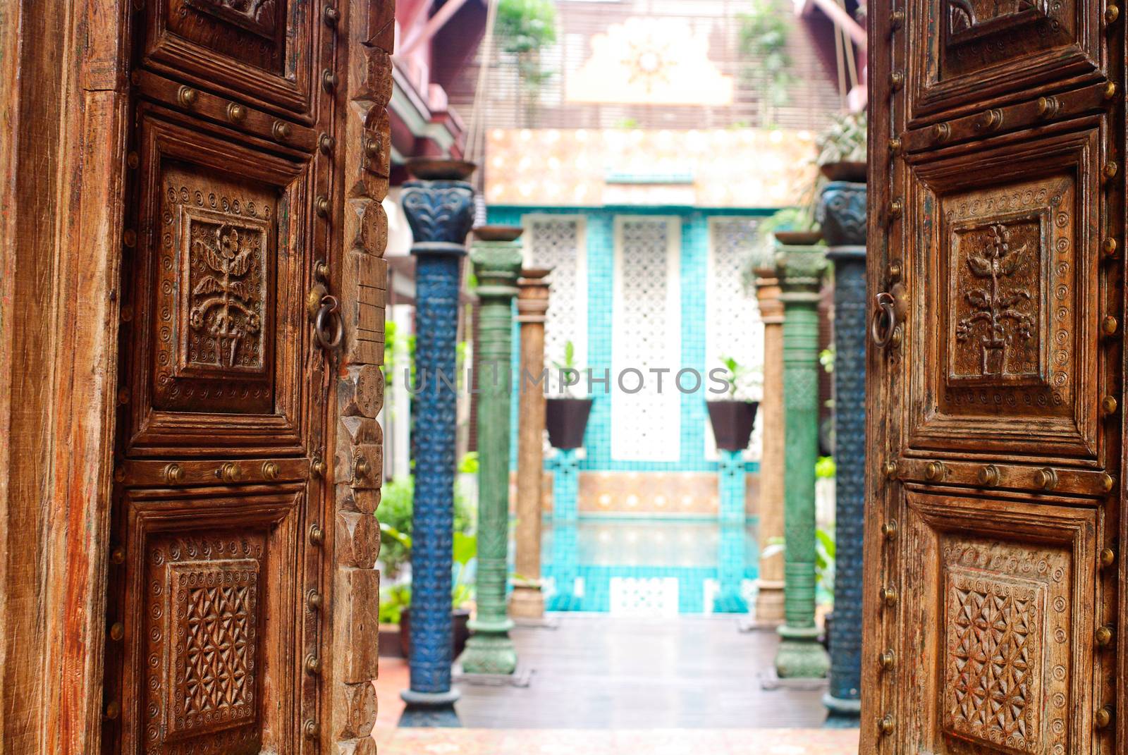 Traditional door in hotel Thailand