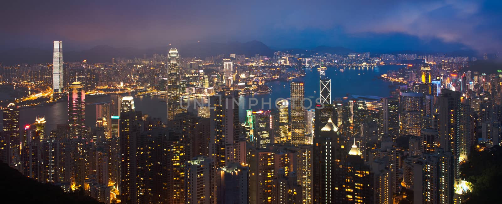 Hong Kong cityscape at night panorama