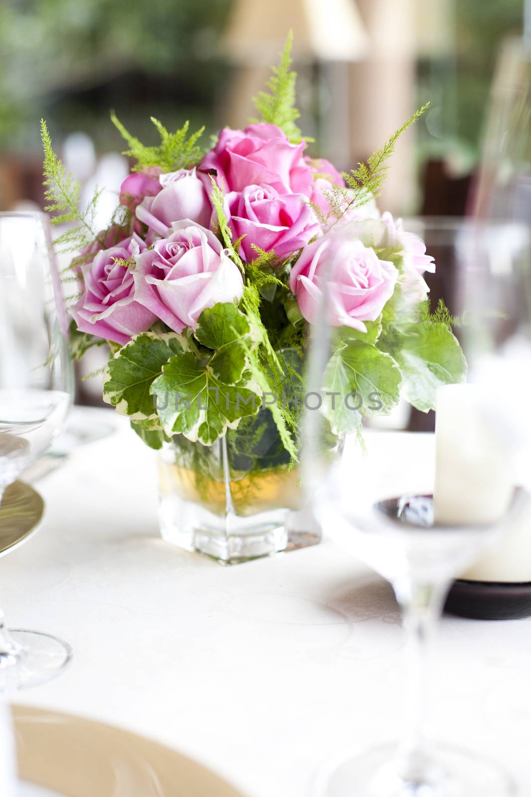 Place setting on a table at a wedding reception