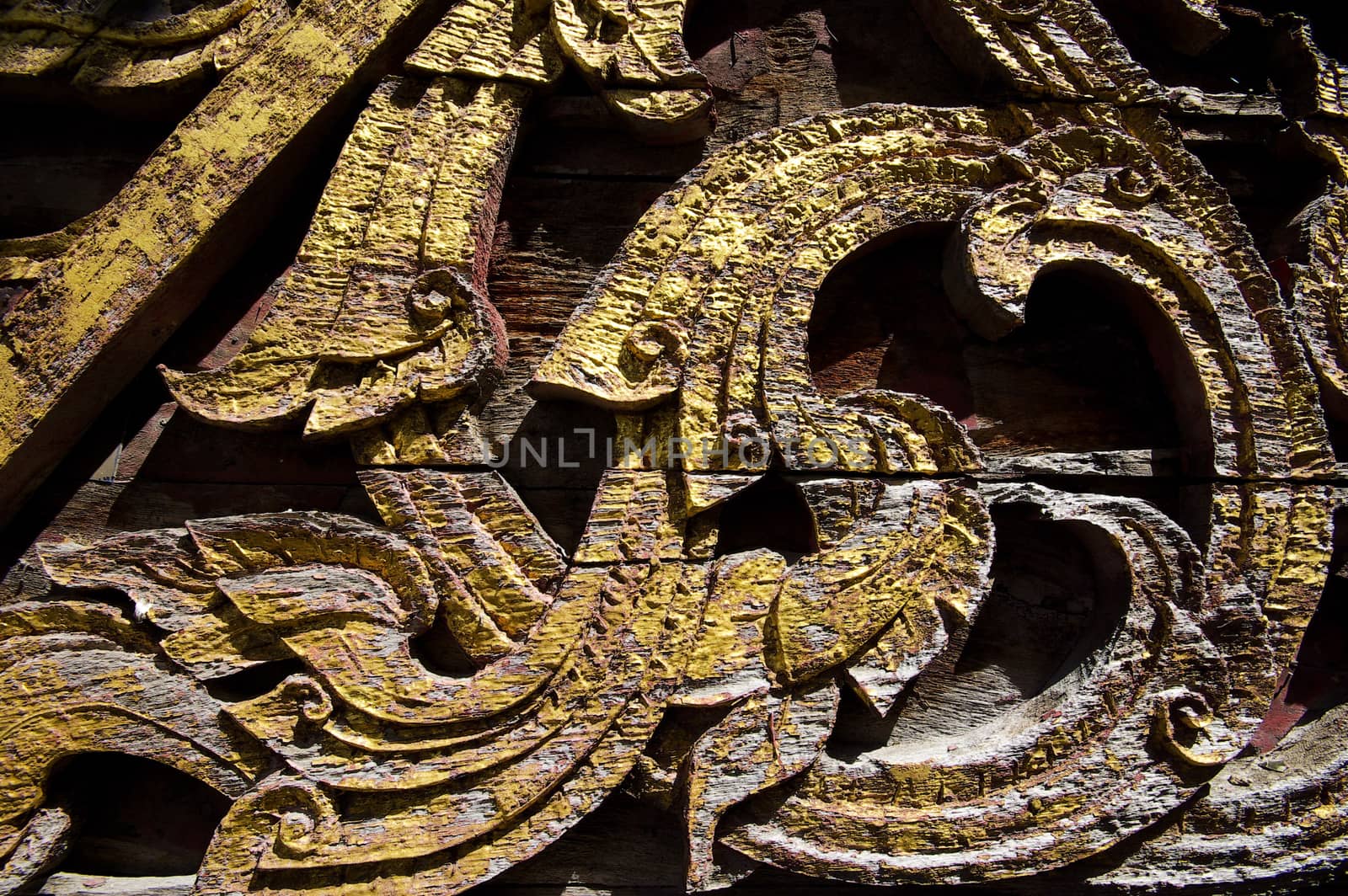 Texture art craft thai style on the temple wall