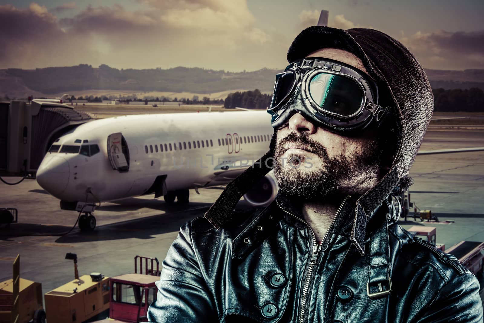 Captain, Pride pilot with black leather jacket and old glasses by FernandoCortes