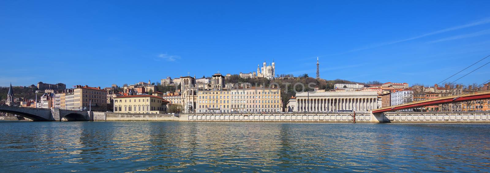 Panoramic view of Lyon city with blue sky by vwalakte