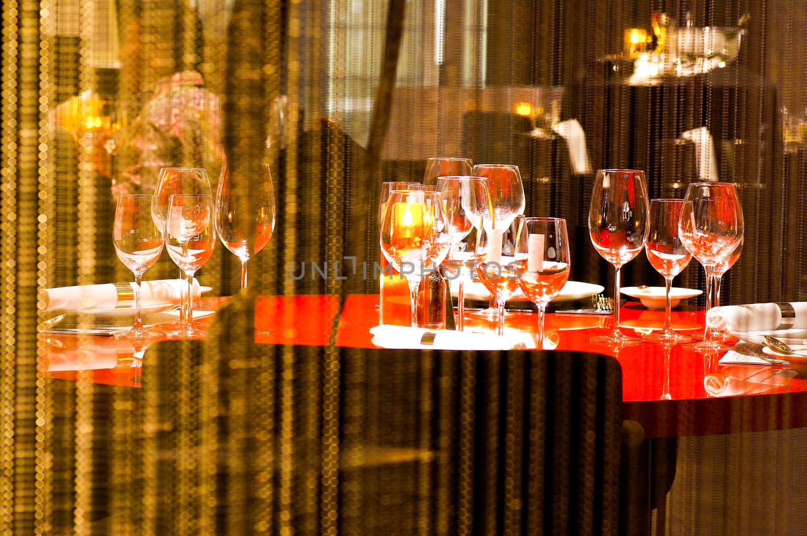 Empty wine glasses in restaurant