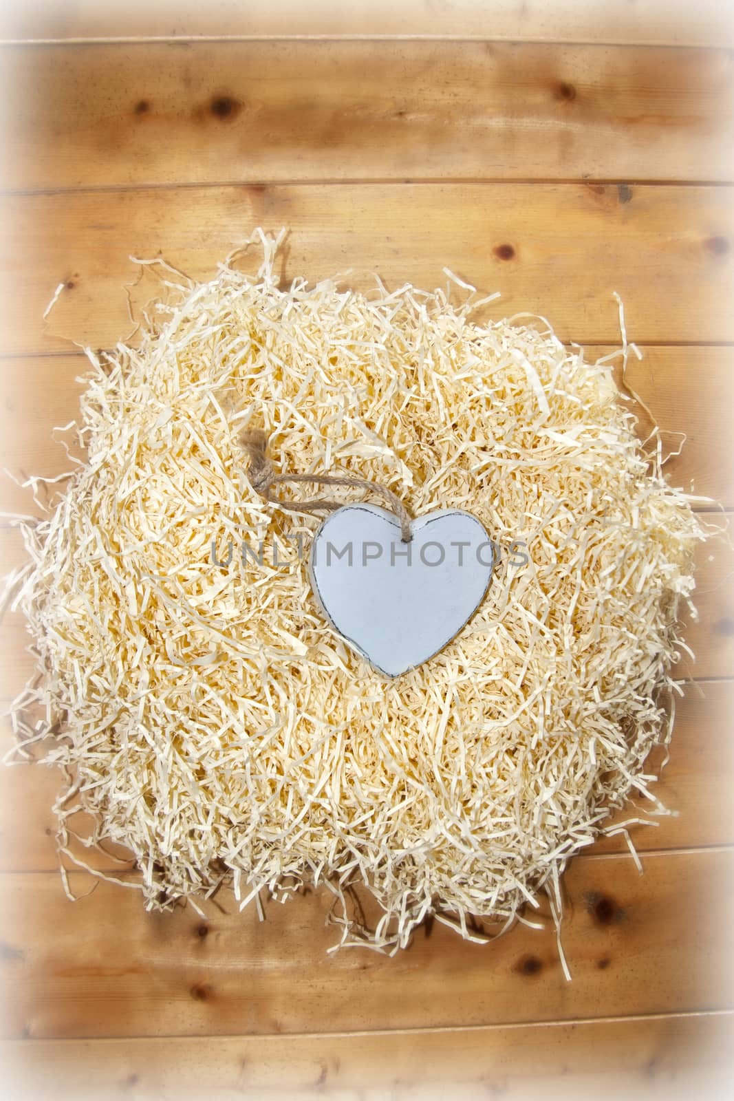 lone wooden heart in a love nest by morrbyte