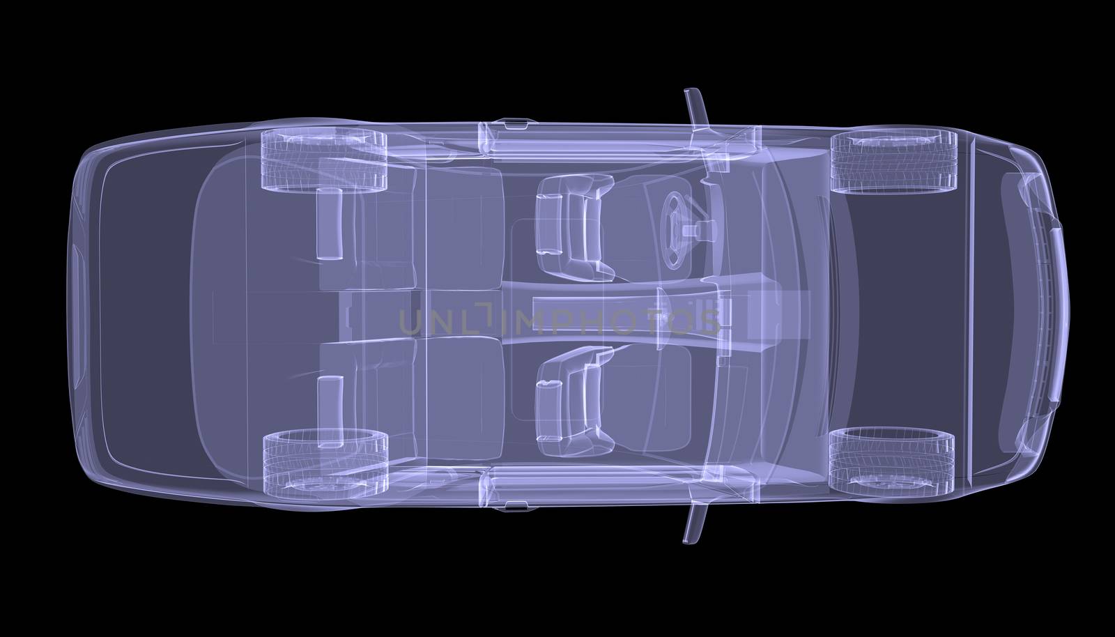 X-ray concept car. Top view. Isolated render on a black background