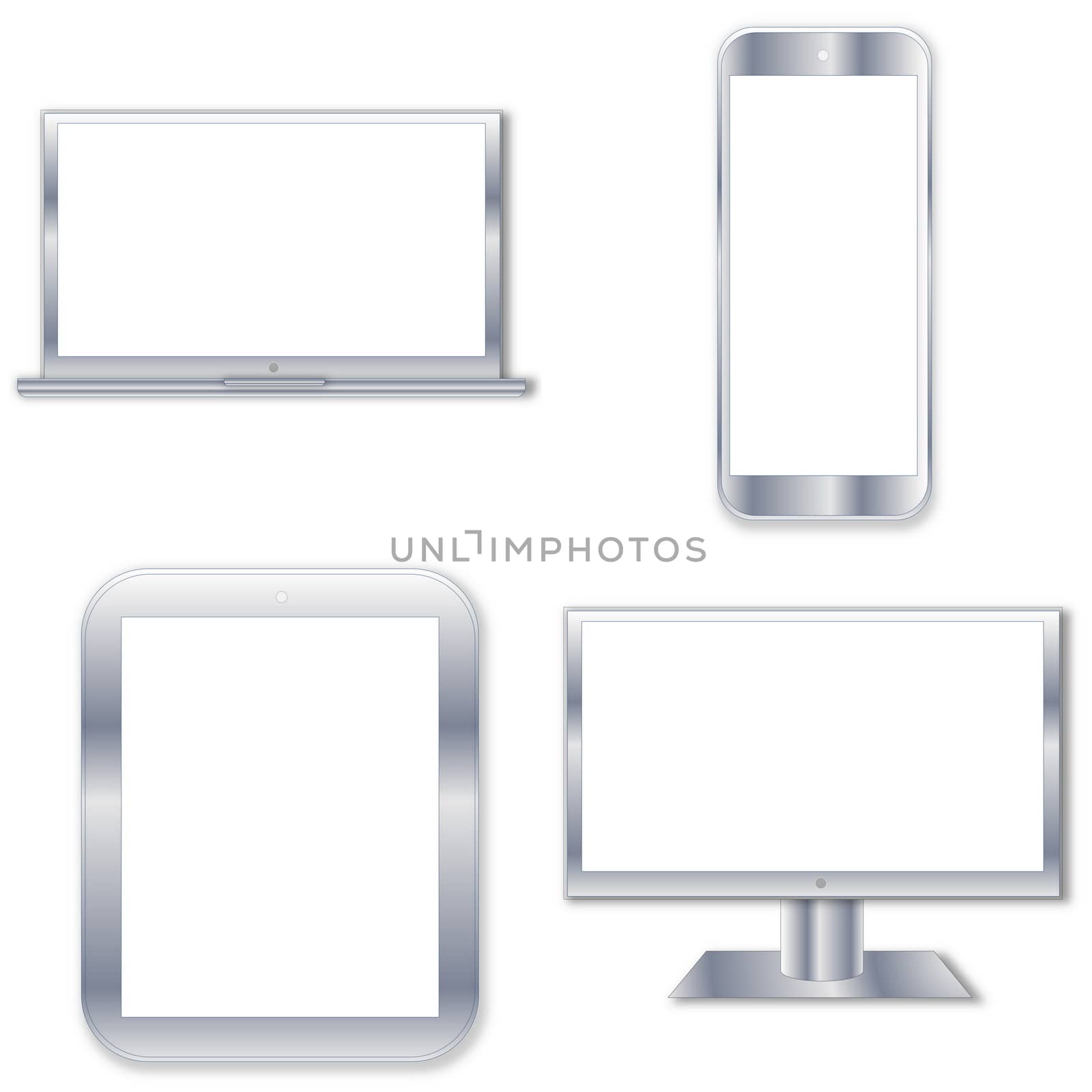 Set of modern digital devices in white background