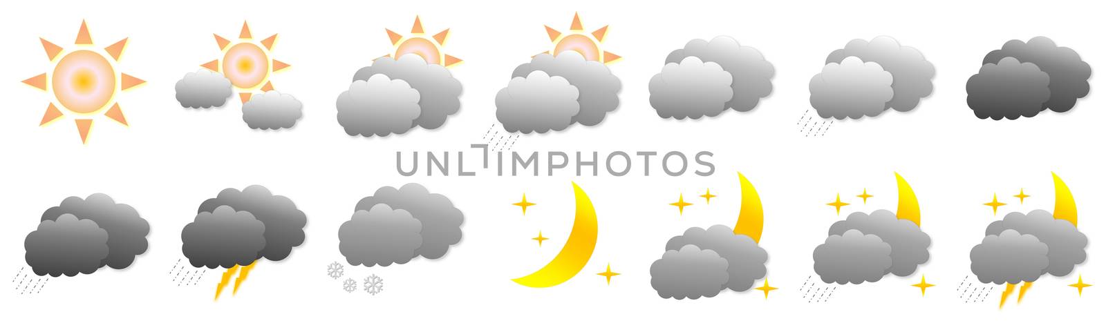 Set of different weather icons in white background