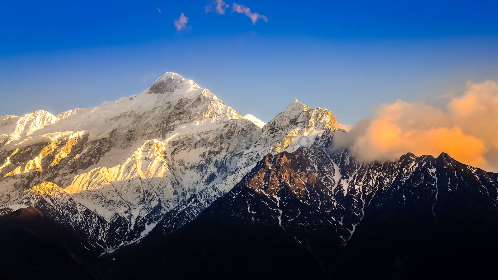 Scenic view of Himalayas mountains at sunset, Annapurna area, Nepal