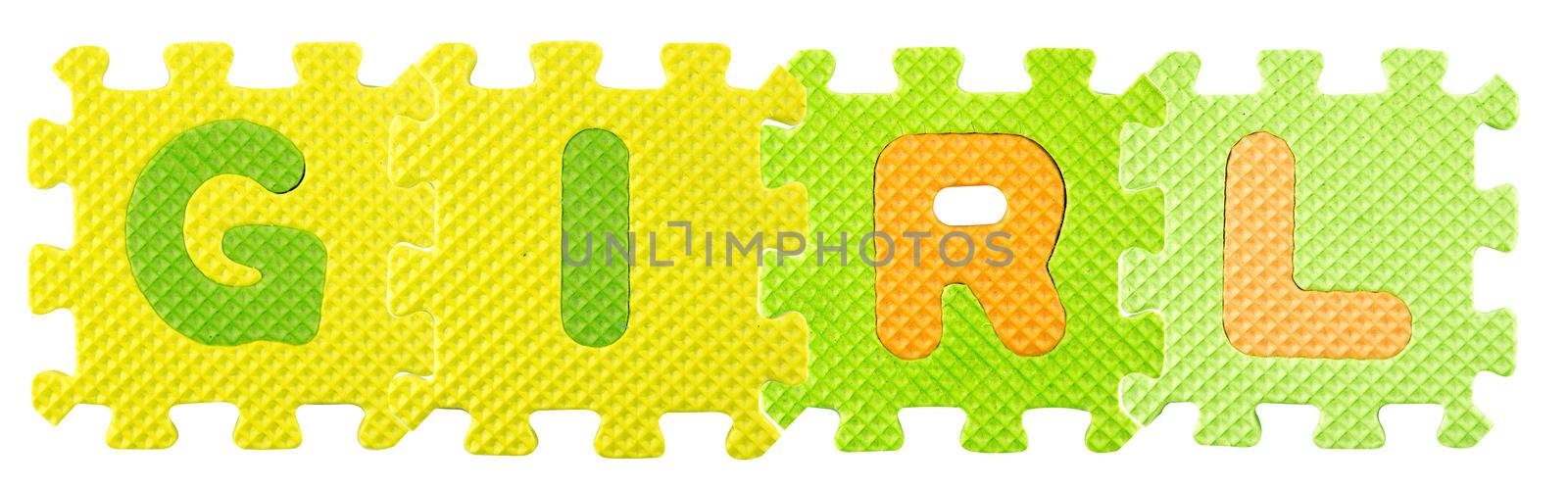 Girl word created from Alphabet puzzle isloated on white background , with clipping path.
