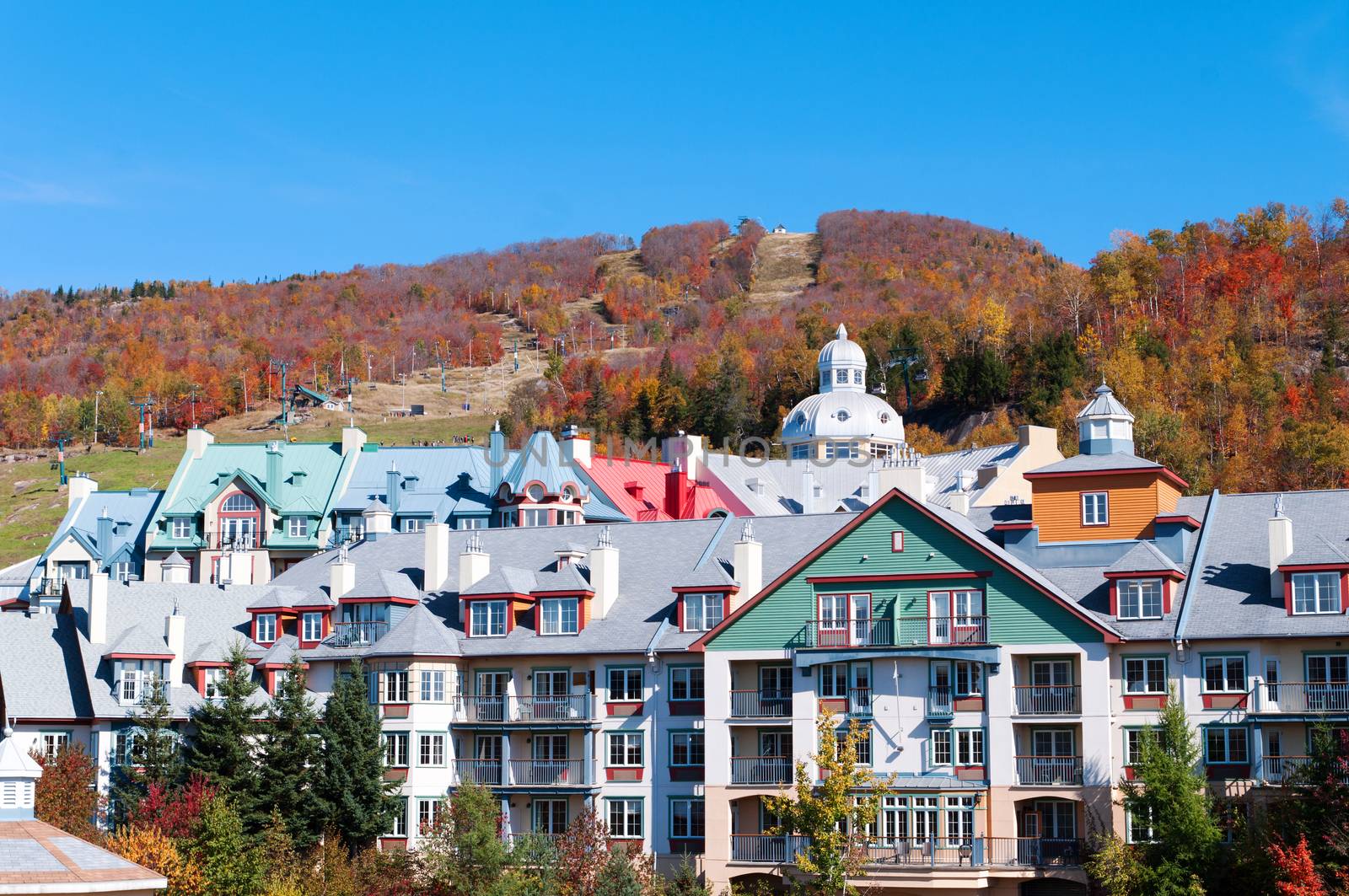 Colorful Hotels in Mont Tremblant, Quebec during autumn