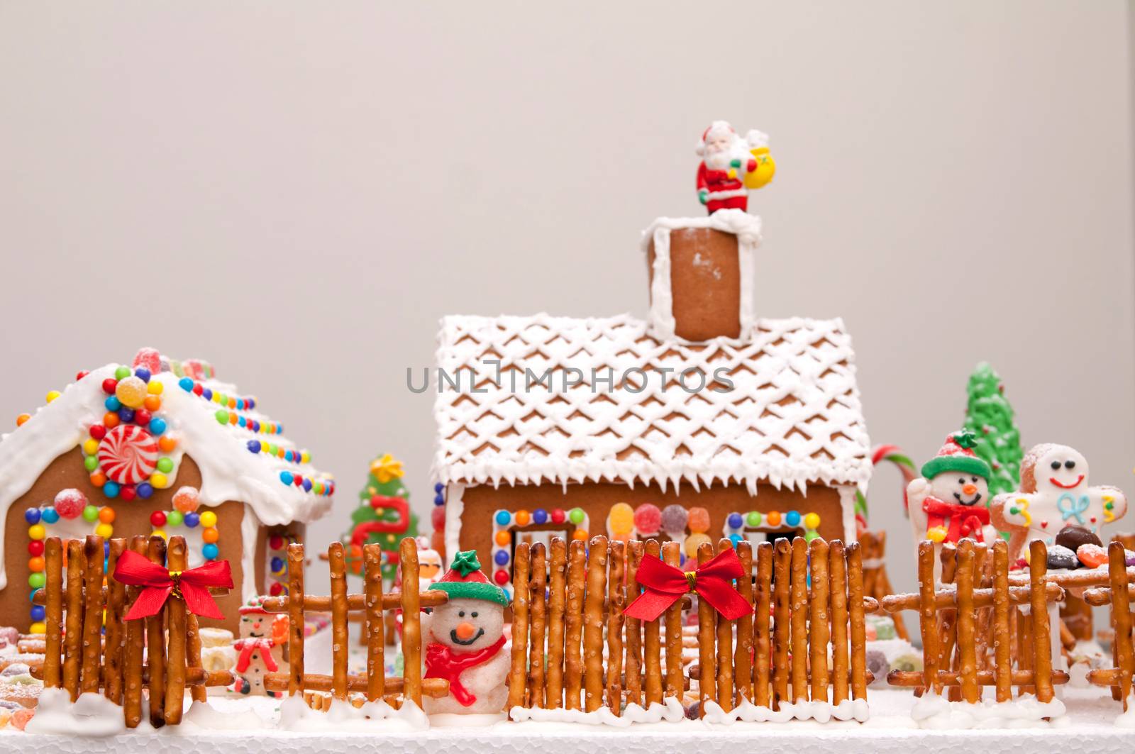 Gingerbread house with fences around