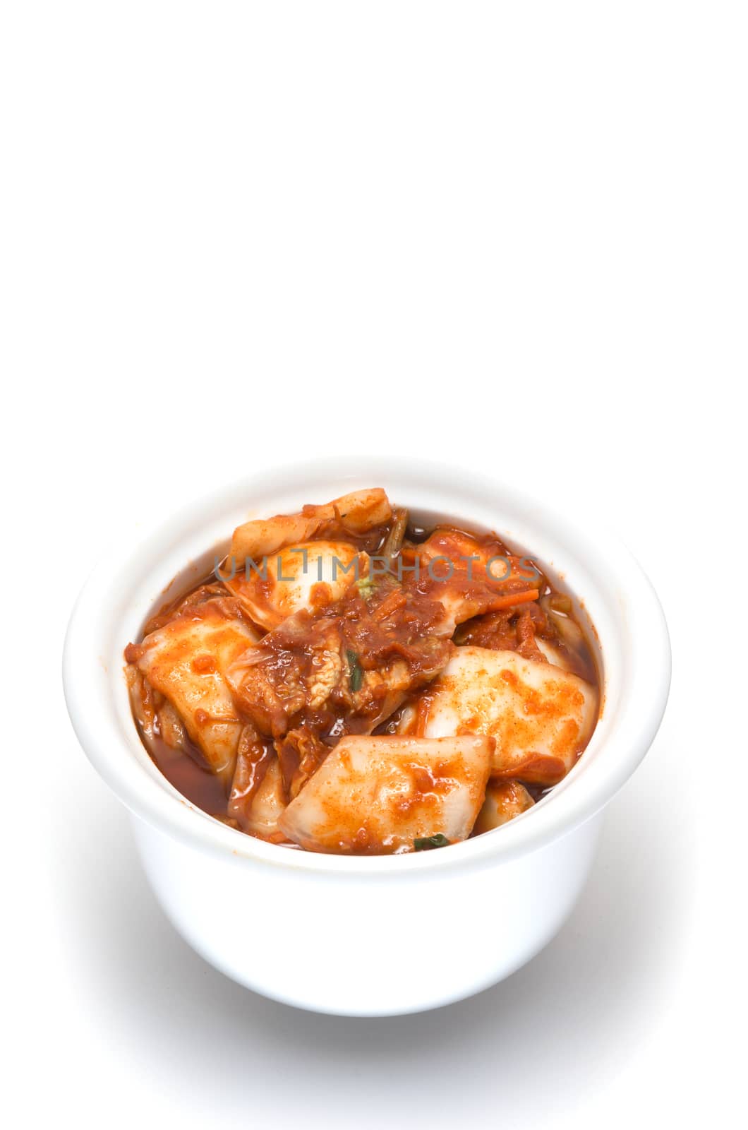 korean cuisine, fermented food Kimchi on white bowl with copy space 