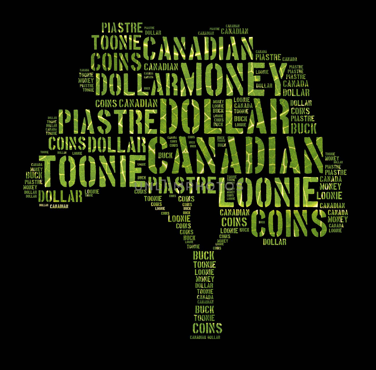 Canada monetary concept with word cloud forming tree shape