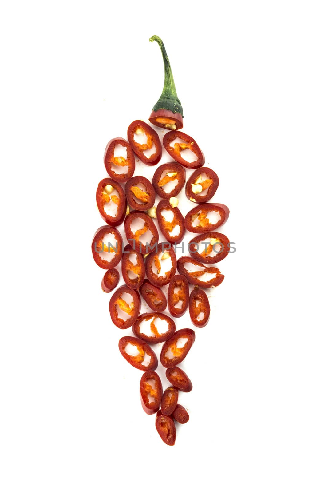 red hot chili pepper slices on a white background