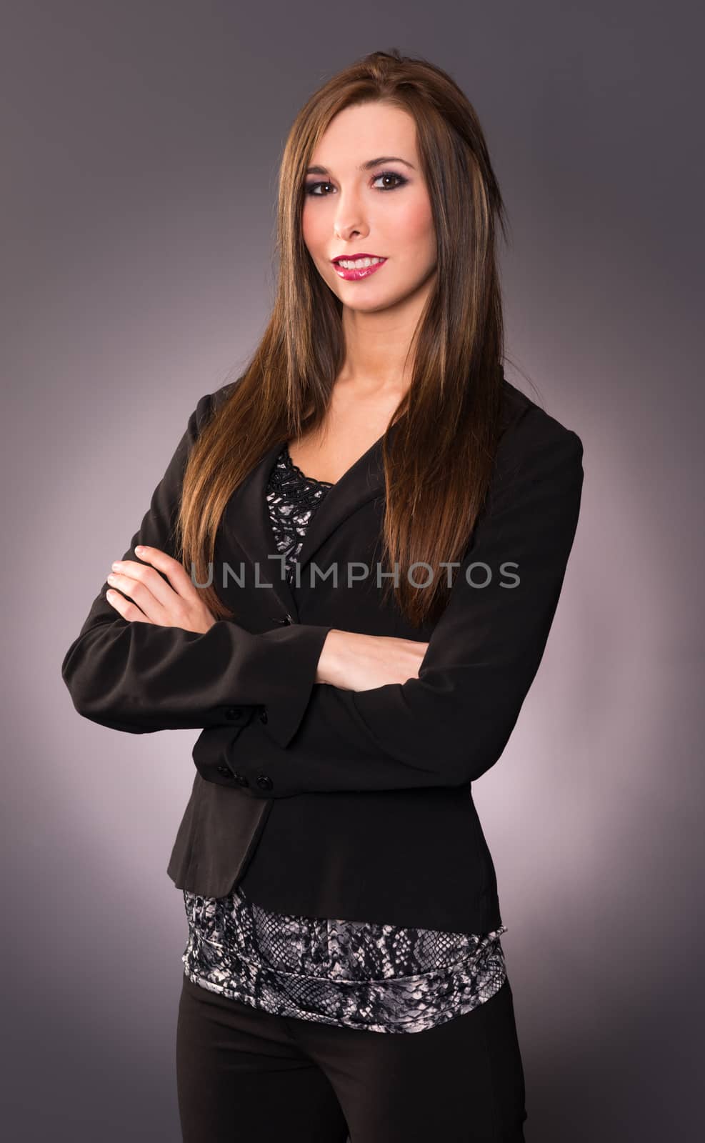 Attractive Brunette Female Business Woman Arm Crossed Office by ChrisBoswell