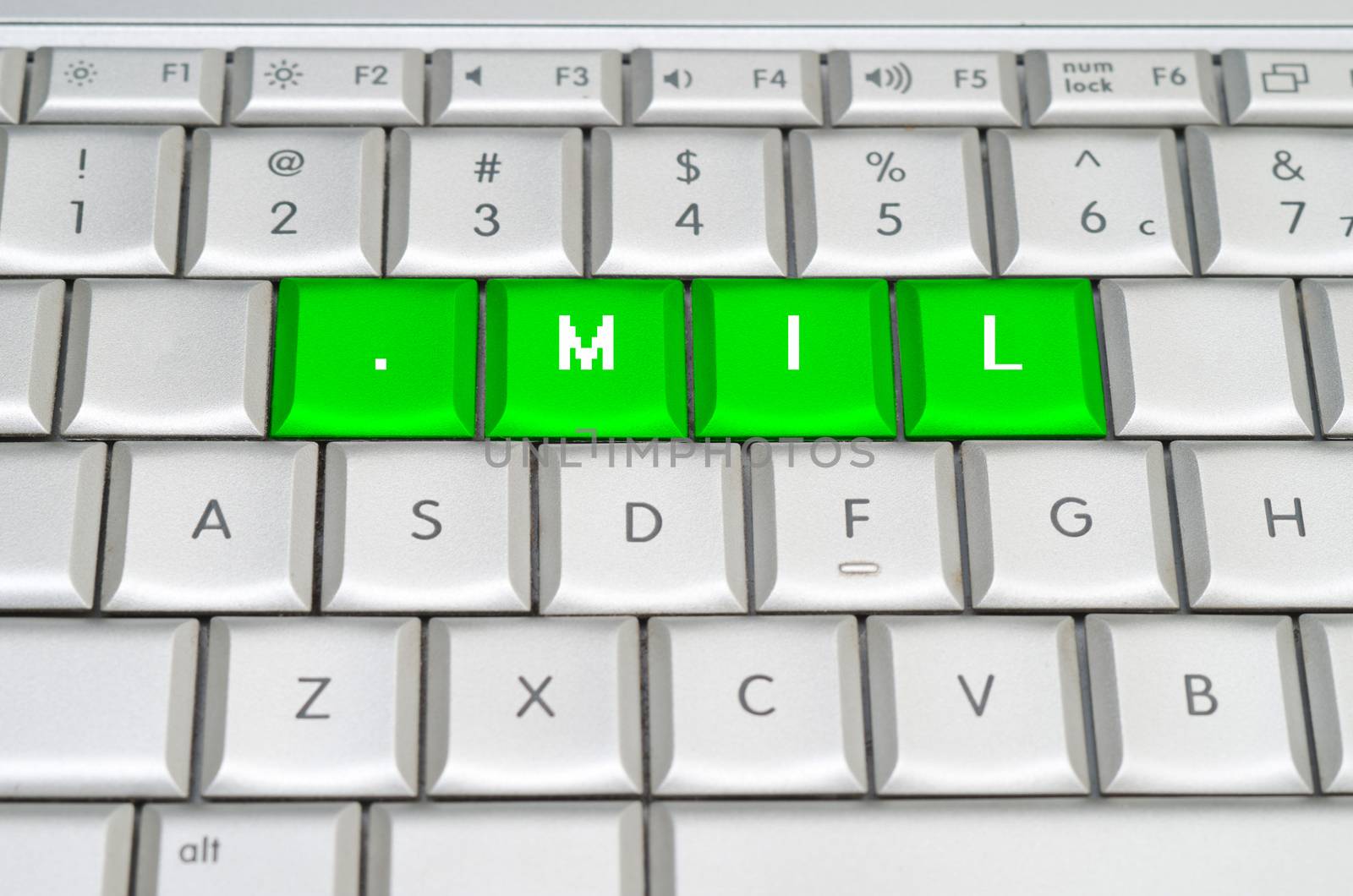 Internet top level domain .mil spelled on metallic keyboard by daoleduc