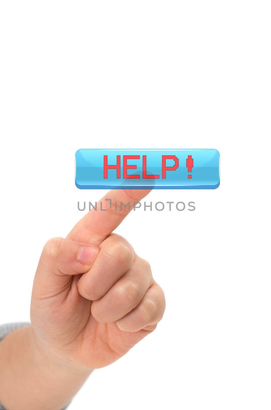 Asian Child finger Touching an help button on virtual screen on  by daoleduc