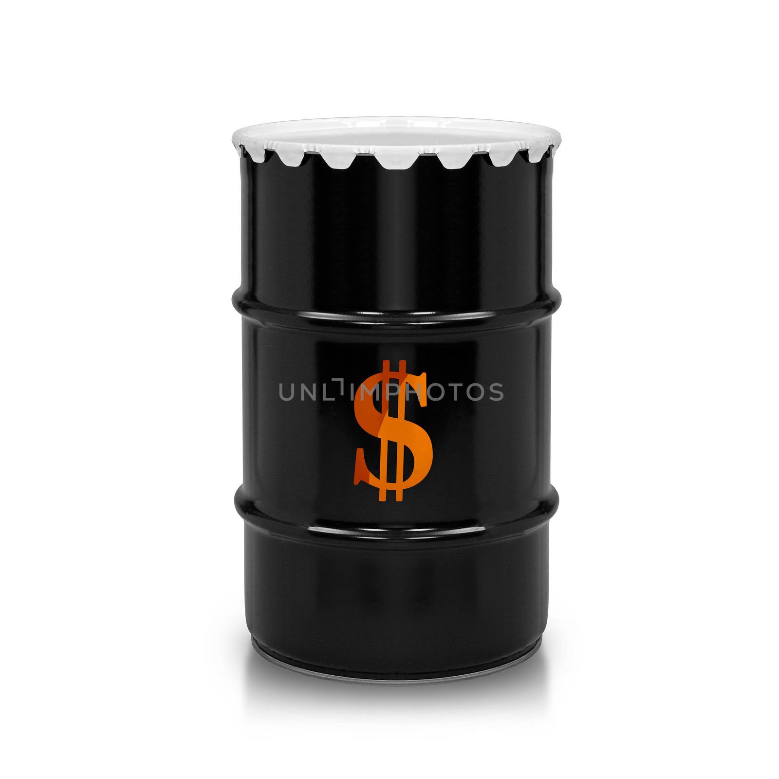 Oil and Petroleum Barrel and dollar sign on white isolated background. (with clipping work path)
