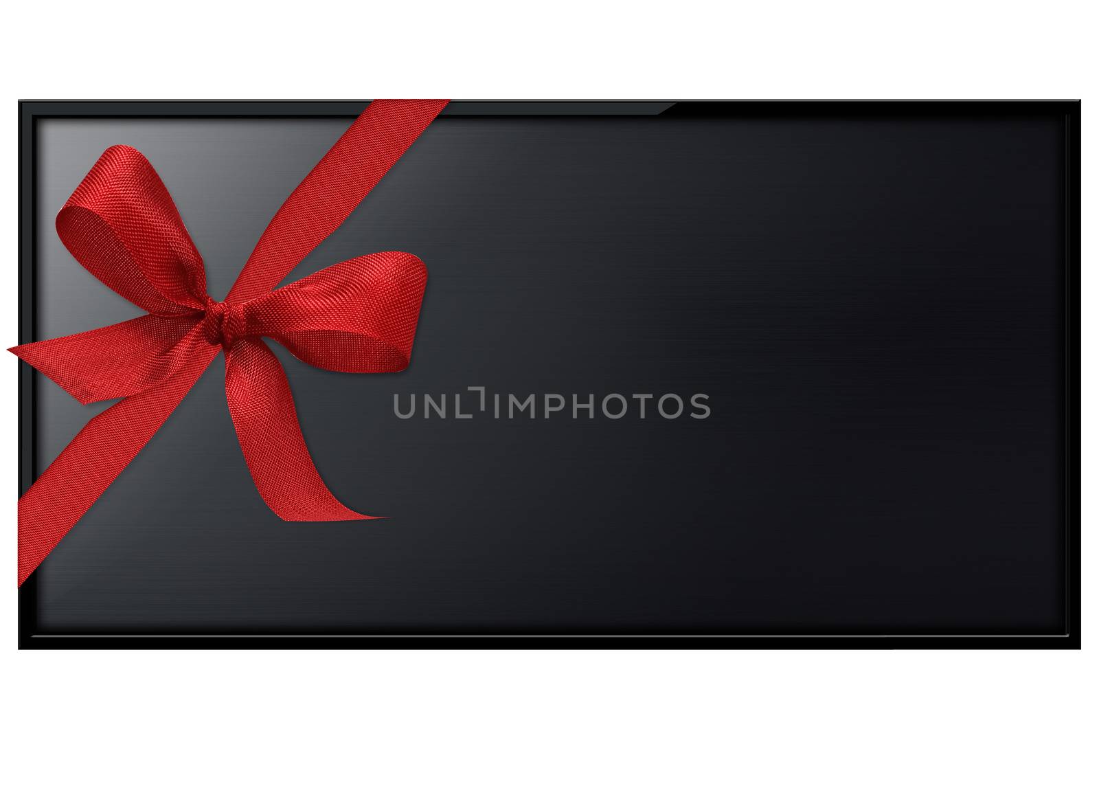 Black LCD tv screen hanging on a wall with red ribbon. (with clipping work path)