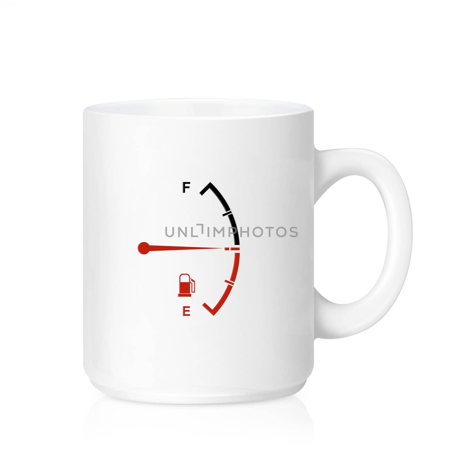 White ceramic mug with Fuel Meter, Isolated on a white. (with clipping work path)