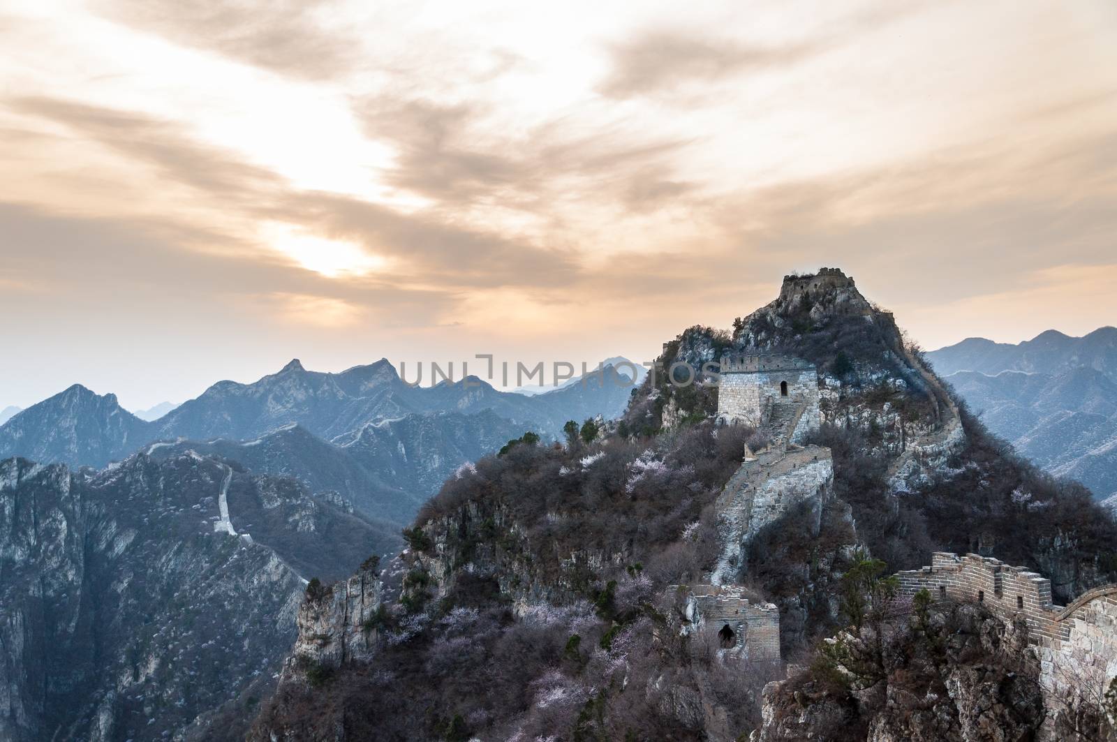 The Great wall of Arrow nock under the sunset in Beijing.