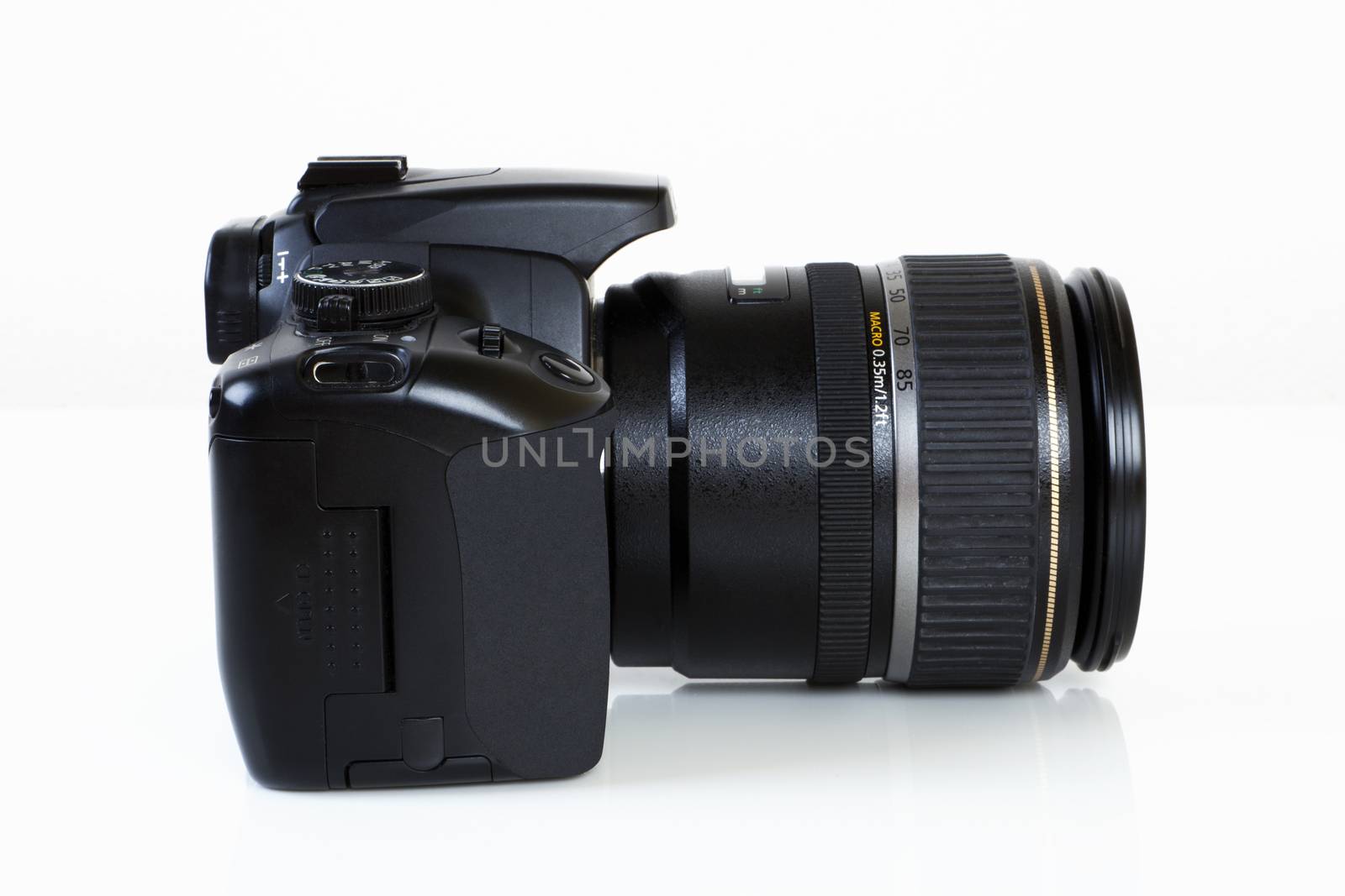 Digital Single Lens Reflex Camera on white background.