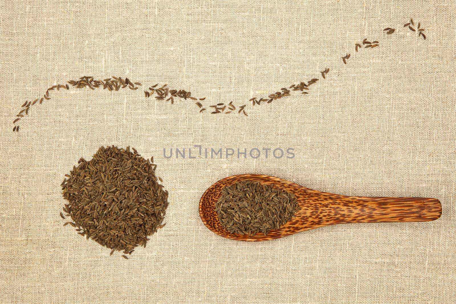 Cumin seeds decorative arranged on brown background.