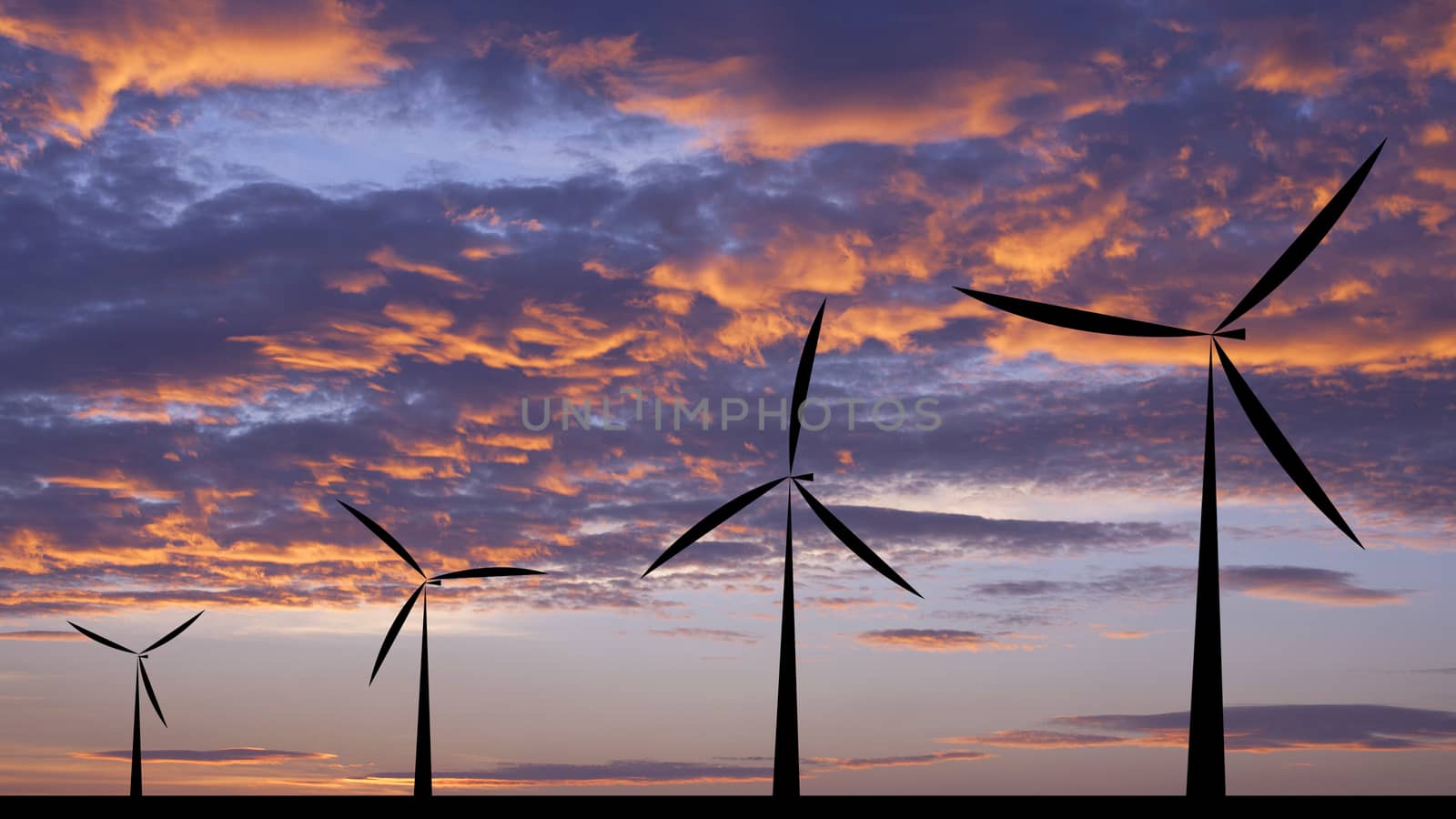  Wind turbine silhouette sunset or sunrise economic system background 