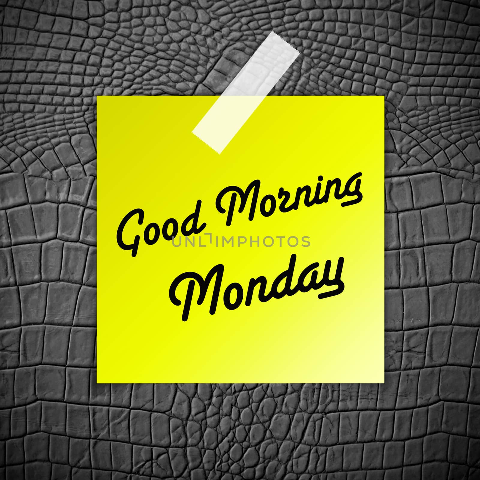 Good morning Monday working day on Grey Leather texture background