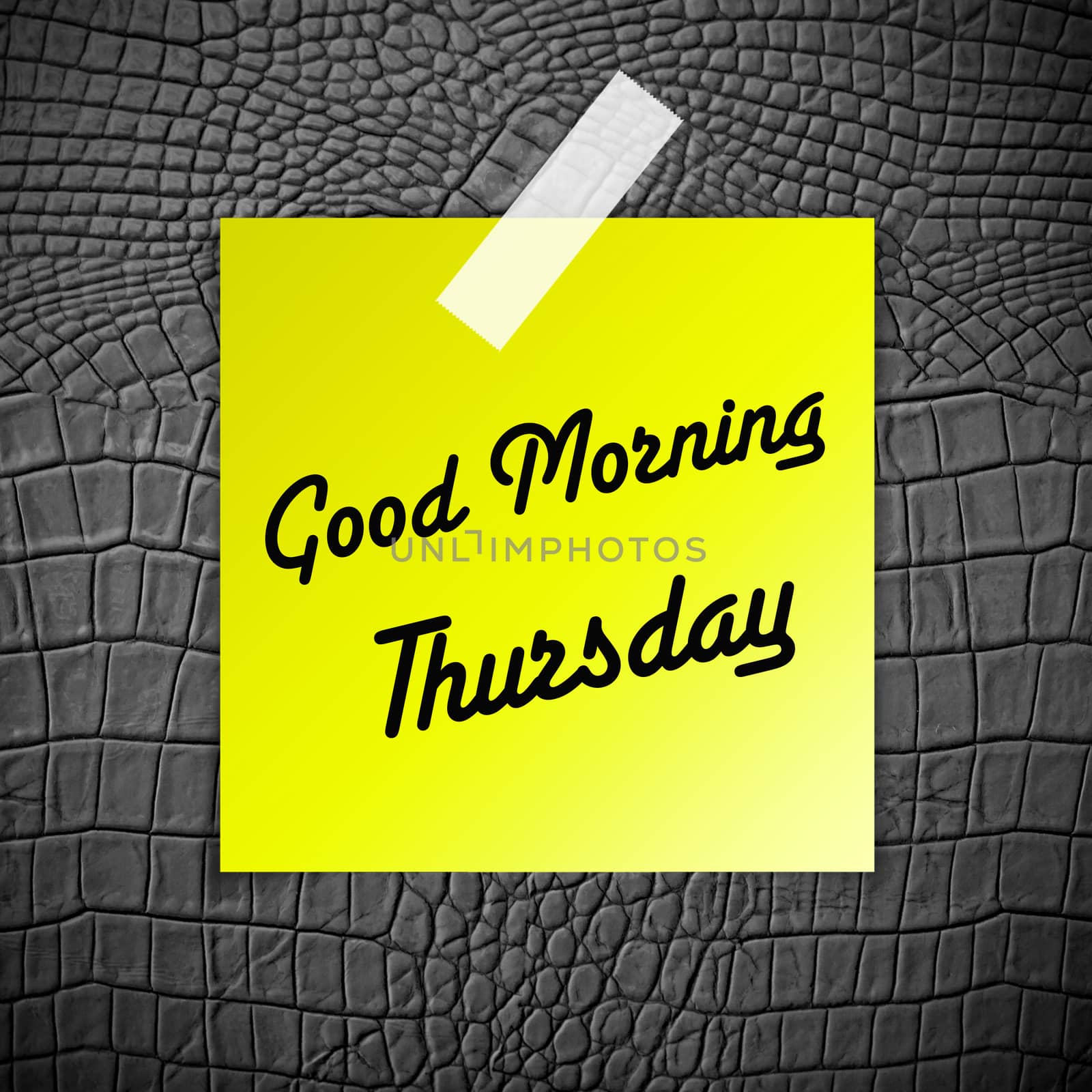 Good morning Thursday working day on Grey Leather texture background